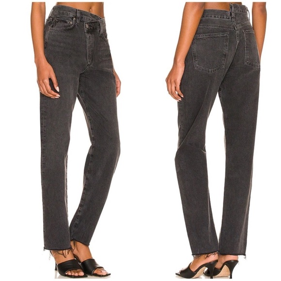 Agolde Denim - NWT! AGOLDE Free People Criss Cross Straight Jeans in Shambles 26 Black Acid